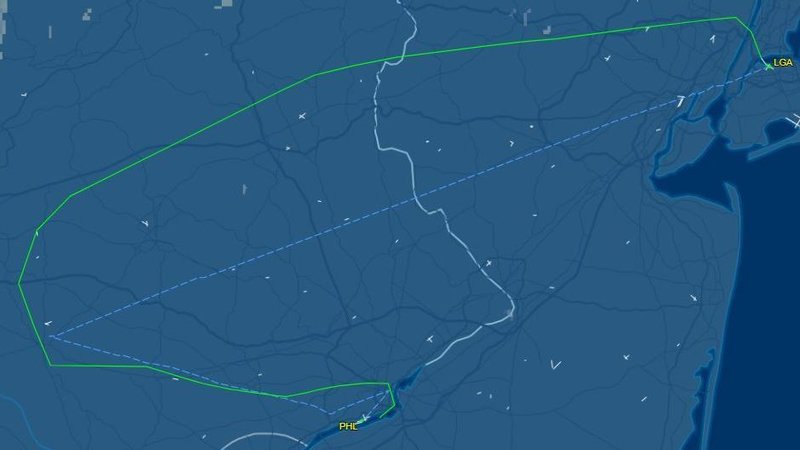 Southwest Flight 1380 made a sharp detour after an engine blew out and depressurized the cabin, as shown in this flight track from the FlightAware site.

