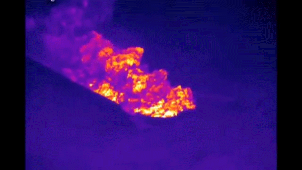 A thermal video of a pyroclastic flow taken at the Soufrière Hills volcano in Montserrat in November 2009. The bottom layer features a chaotic mass of lava rocks, said Janine Krippner, a volcanologist at Concord University, while hot gas and sandlike ash rises above. 