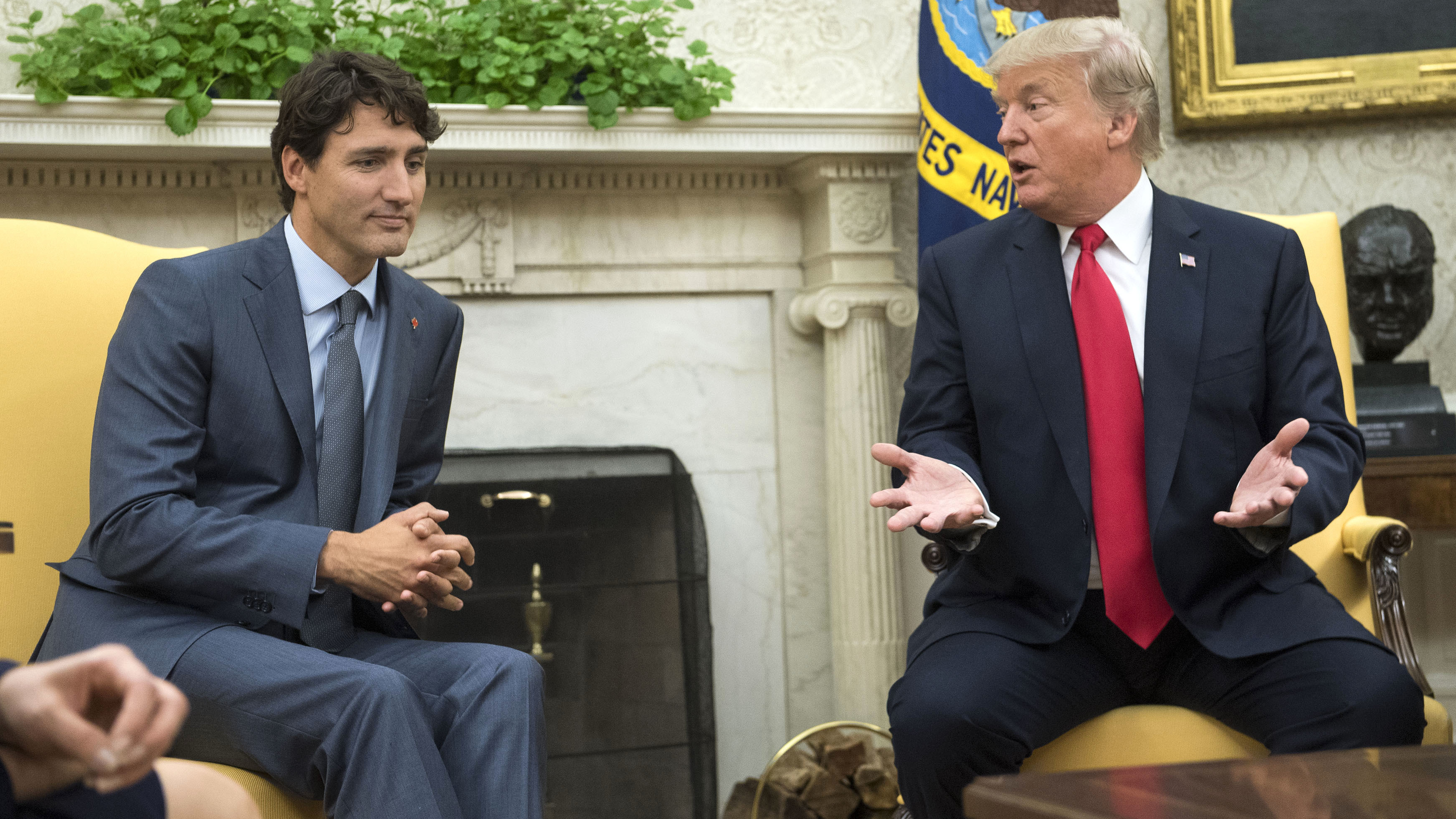 President Trump speaks alongside Canadian Prime Minister Justin Trudeau during a meeting in the Oval Office at the White House in October.
