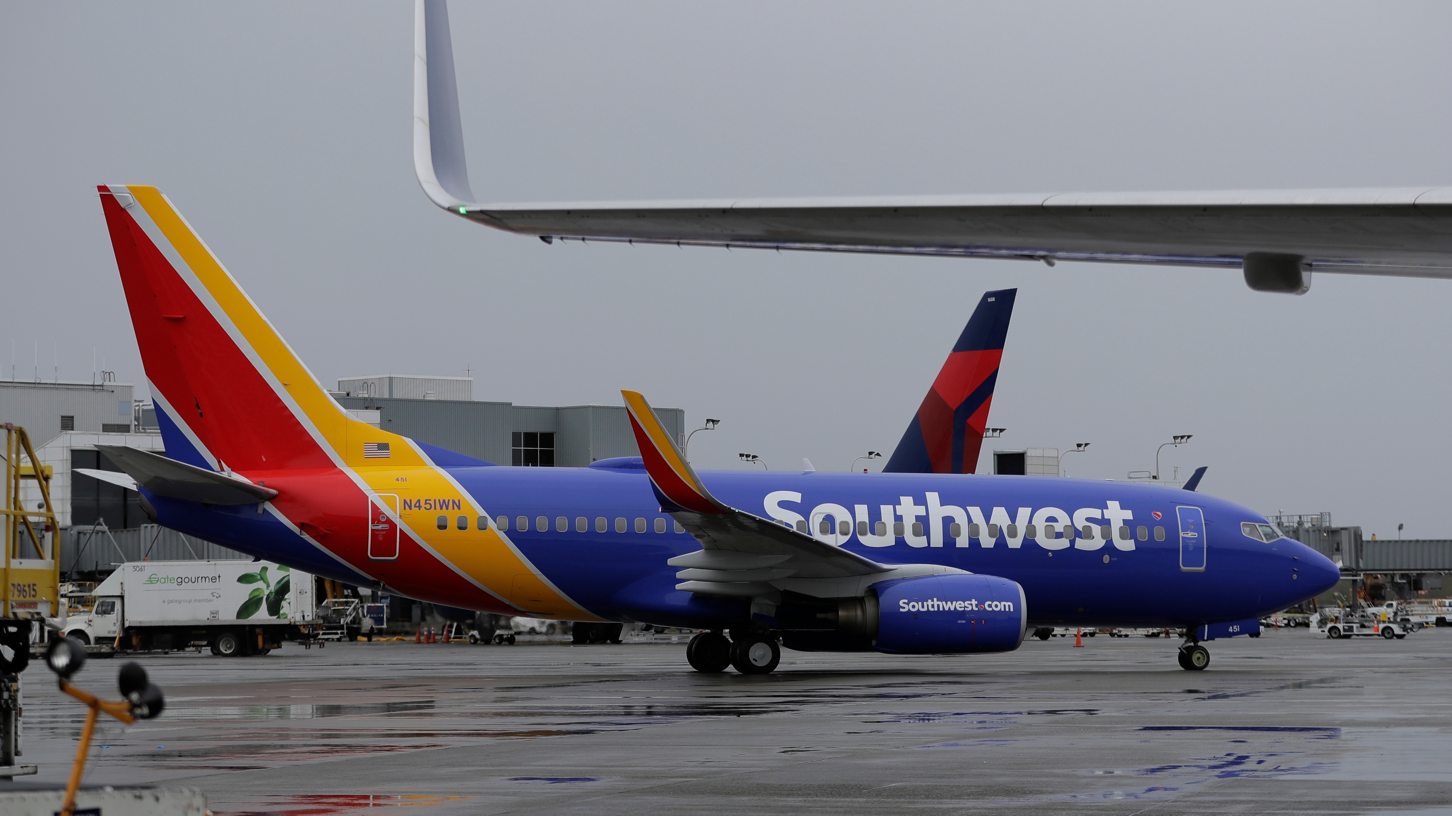 A Southwest plane taxis at the Seattle-Tacoma International Airport in Seattle.
