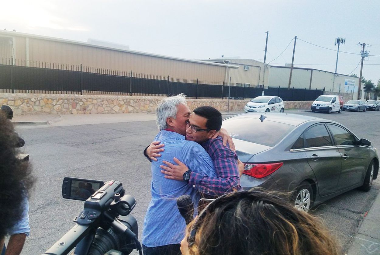 Emilio Gutierrez-Soto and son Oscar reunite after being released on July 26, 2018.  