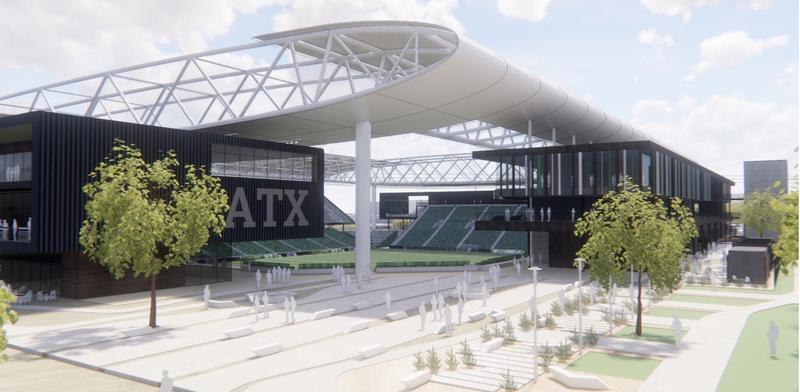 An artist's rendering of a soccer stadium at McKalla Place in North Austin.
