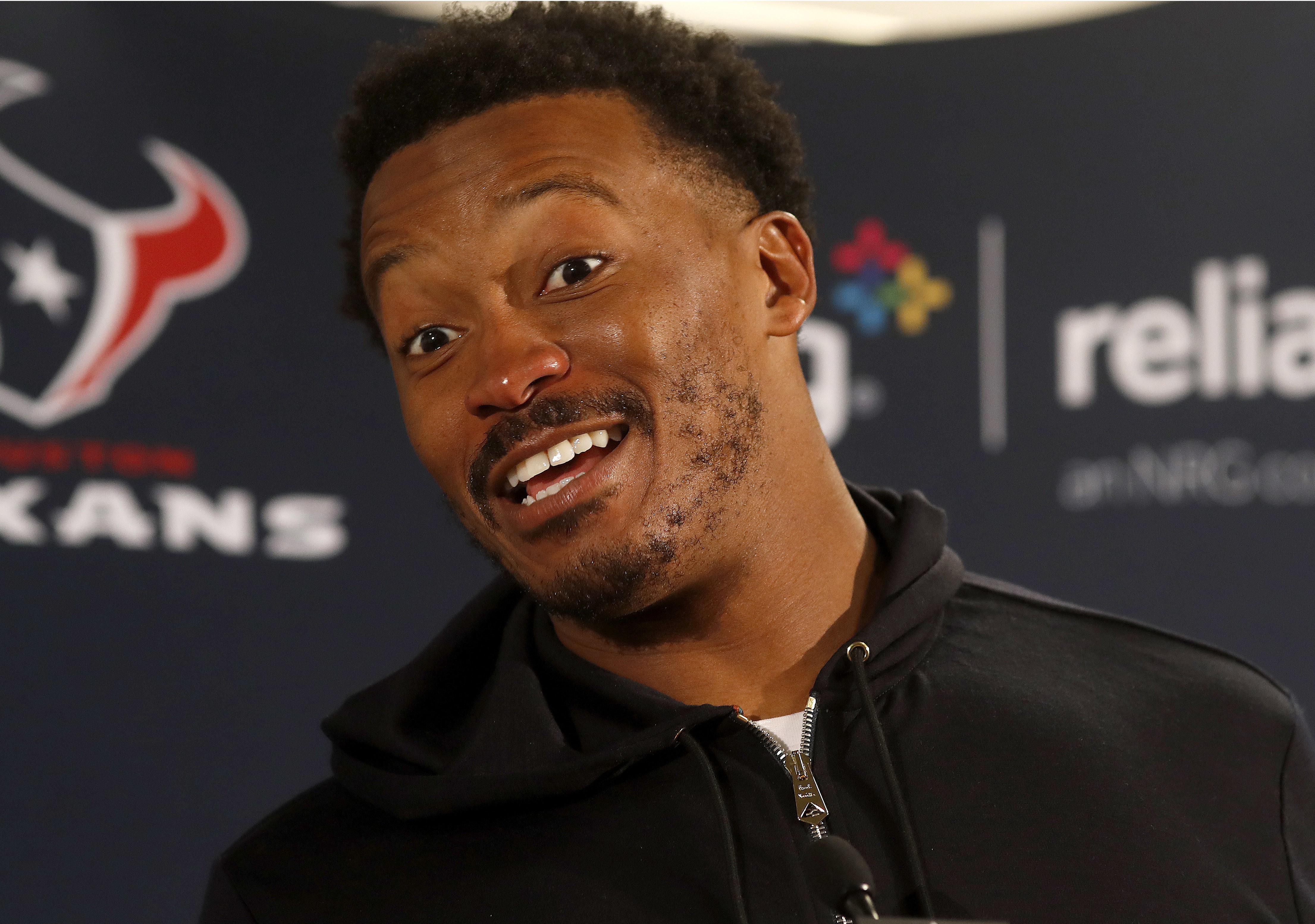 Texans wide receiver Demaryius Thomas speaks after the team’s 19-17 win over the Denver Broncos, Sunday, Nov. 4.