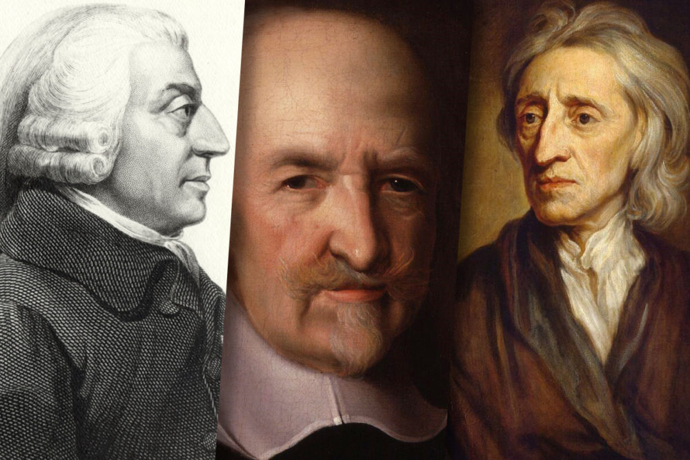 Philosophers Adam Smith, Thomas Hobbes, and John Locke