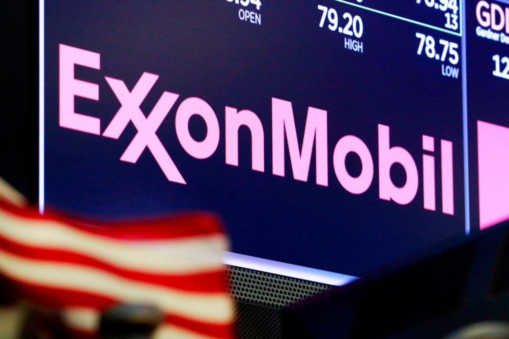 An ExxonMobil logo in the New York Stock Exchange