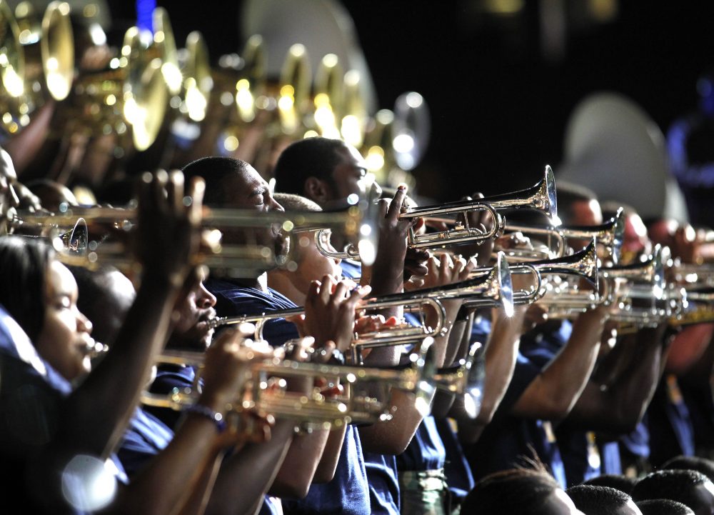 The Southern University Marching Band competes in the annual Bayou Classic Battle of the Bands, as part of the festivities of the annual college football classic, in New Orleans, Friday, Nov. 26, 2010. (AP Photo/Gerald Herbert)