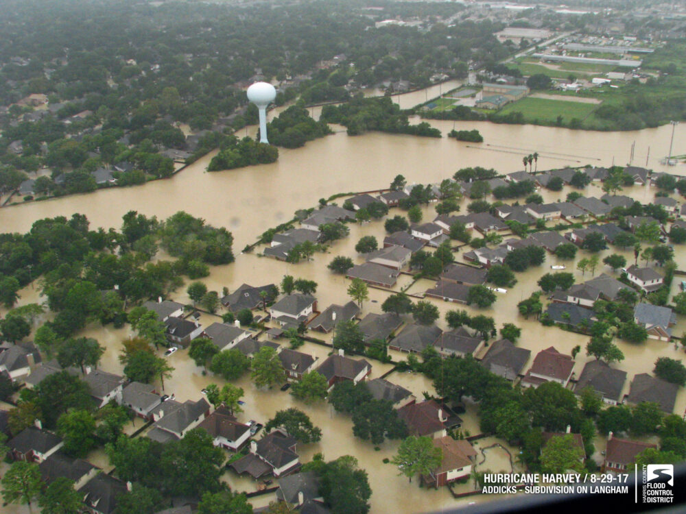 A subdivision on Langham Creek flooded by the Addicks Reservoir during Hurricane Harvey.