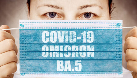 Face mask with inscription COVID 19 Omicron BA.5