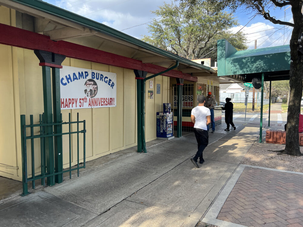The exterior of Houston's Champ Burger walk-up restaurant.